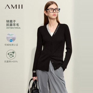 薄款 Amii旗舰店艾米2024新款 针织开衫 春季 外搭上衣 极简V领修身