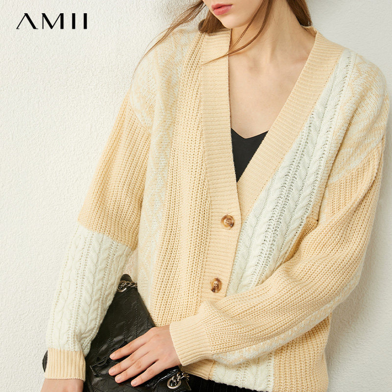amii官方旗舰店开衫毛衣女长袖上衣秋装女装2024年新款针织衫外套