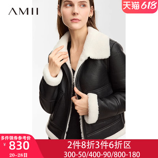 初冬季 加厚 皮草女外套2023新款 Amii法式 棉服夹克PU羊毛皮大衣棉袄