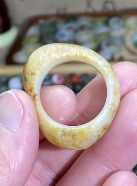 和田玉籽料独籽卡22扳指戒指洒金皮满皮随型戒圈玉环古风藏式跑环