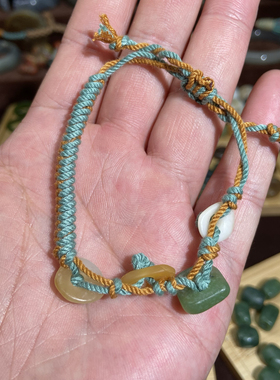 和田玉随型复古手编绳手链新中式手串藏式棉绳手工编织老光手绳