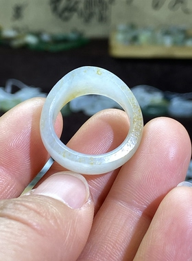 和田玉白青花籽料卡18随型戒指满皮洒金皮国风文玩珠串跑圈挂饰