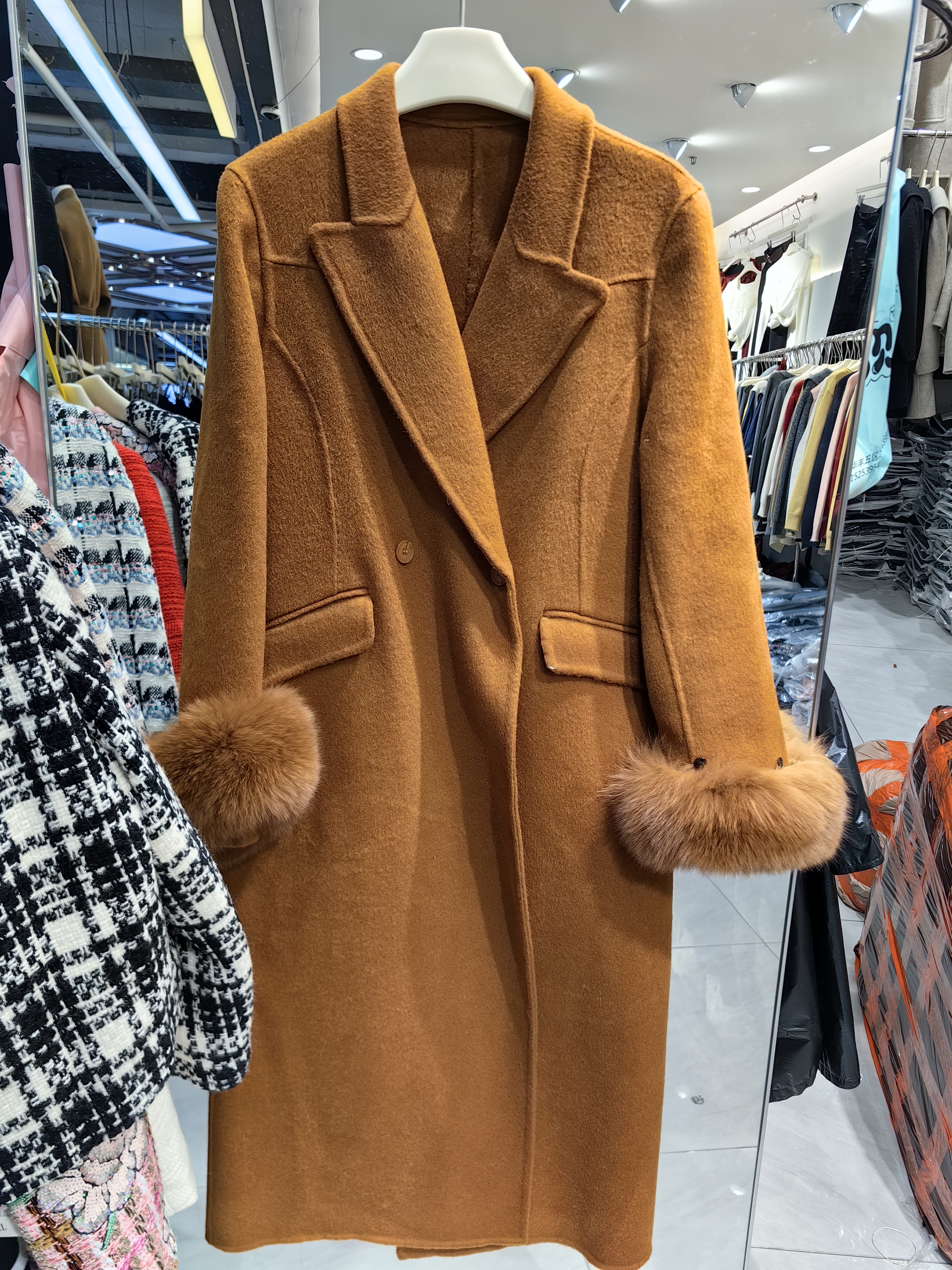 2510-1#2025冬新款时尚百搭女气质羊绒毛呢西装外套长款狐狸毛袖