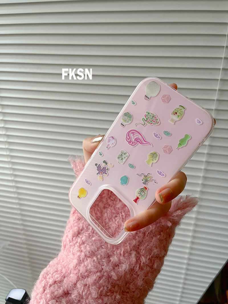 iphone14新中式瓷器渐变粉手机壳