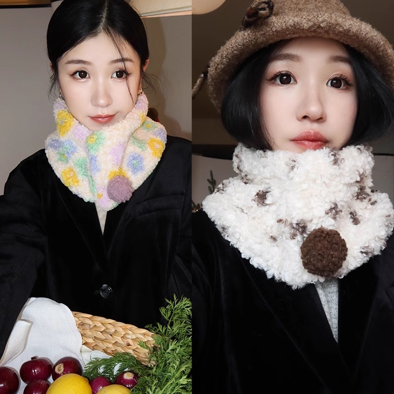 浮夸少女dayu日系可爱毛球围巾秋冬新款百搭保暖卷卷仿羊羔毛围脖
