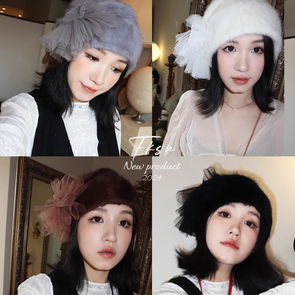 造型感女明星造型感兔毛帽