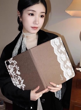 浮夸少女dayu 原创复古蕾丝时髦ipad壳轻薄 书本款带笔槽可立保护套