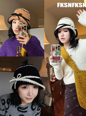 浮夸少女dayu原创翻边蝴蝶结渔夫帽 美拉德棕色系 秋日氛围感好物