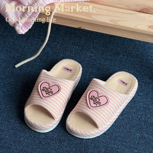 MorningMarket爱心条纹粉色拖鞋
