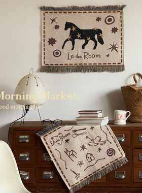 Morning Market 「幸运小马」原创复古艺术挂毯 沙发小毯流苏壁毯