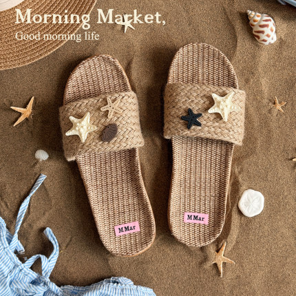 Morning Market「海边假期」可外穿时髦贝壳亚麻拖鞋 静音防滑