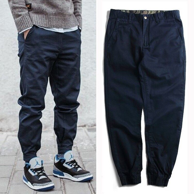 香港时尚品牌余文乐工装裤纯色打底裤男士慢跑裤修身休闲裤小腿裤
