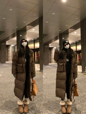 超长款羽绒服90白鸭绒可拆卸帽子