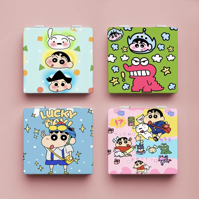 蜡笔小新化妆镜便携随身折叠镜翻盖双面学生迷你补妆小镜子ins风