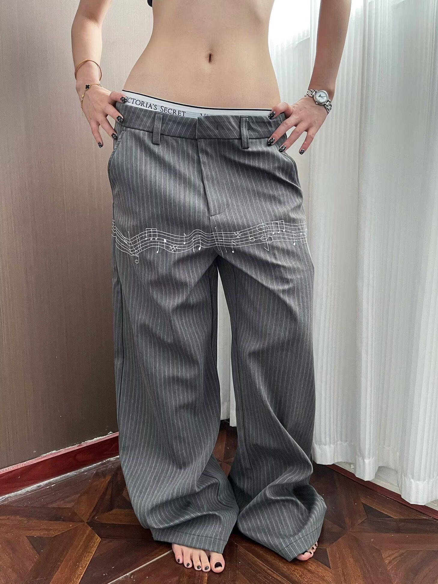 美式复古条纹西裤男女款秋季新款西装裤/正装裤