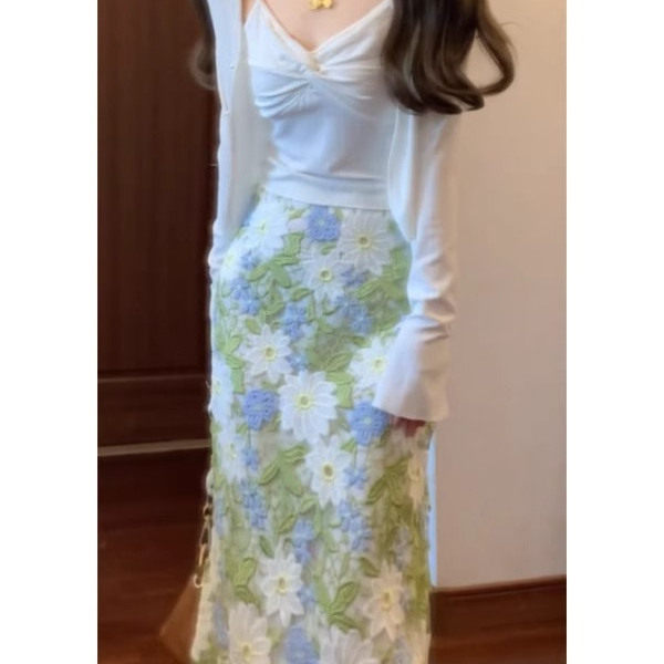 温柔风气质时尚吊带上衣防晒开衫女装2025春夏新款镂空半裙一整套,女装/女士精品,时尚套装,淘宝优惠券,粉丝福利购,淘宝优惠卷