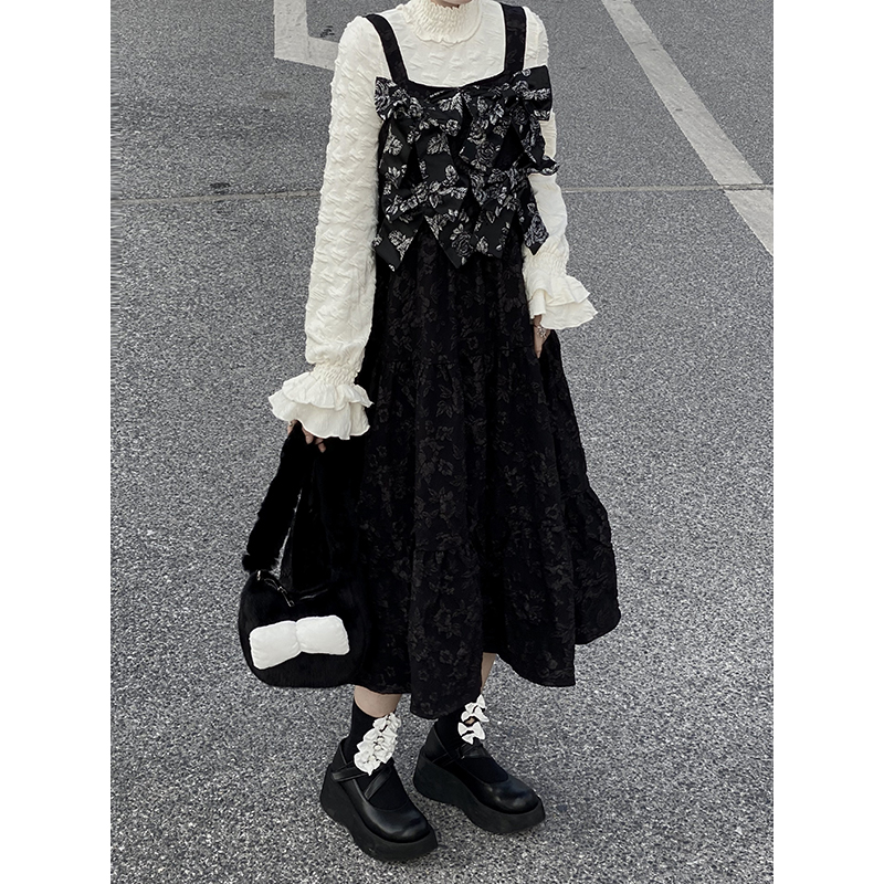 无袖背带裙棉三醋酯纤维印花清新