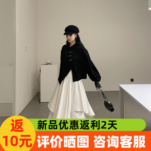 诺仕菲暗黑系亲肤透气不规则衬衫2026春季女款新中式黑色长袖上衣