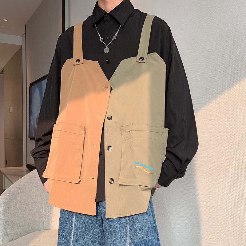 910A-607港风春秋季宽松拼色马甲，男装衬衫，星座910A