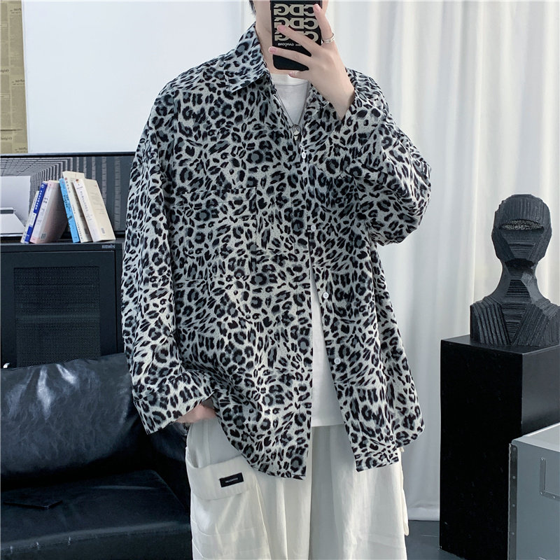 910A 919 P45 秋季新款豹纹宽松休闲衬衫图片