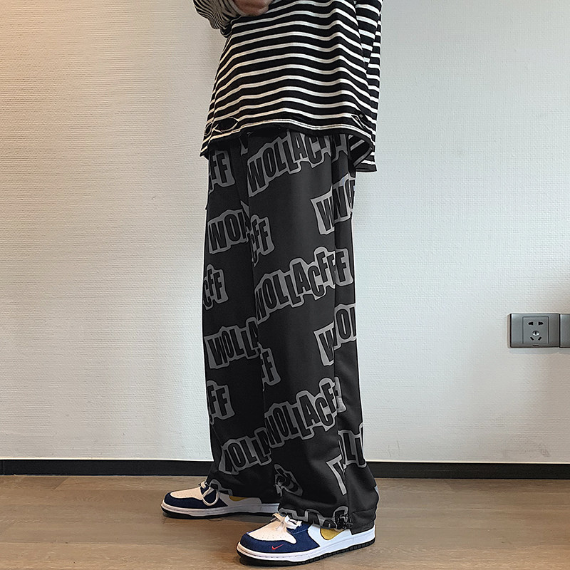 910A-K1822-P40港风宽松休闲直筒英文束脚裤,男装休闲裤,星座910A