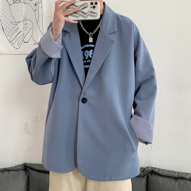 910A-Y227港风春秋新款帅气纯色休闲外套上衣男士西服图片