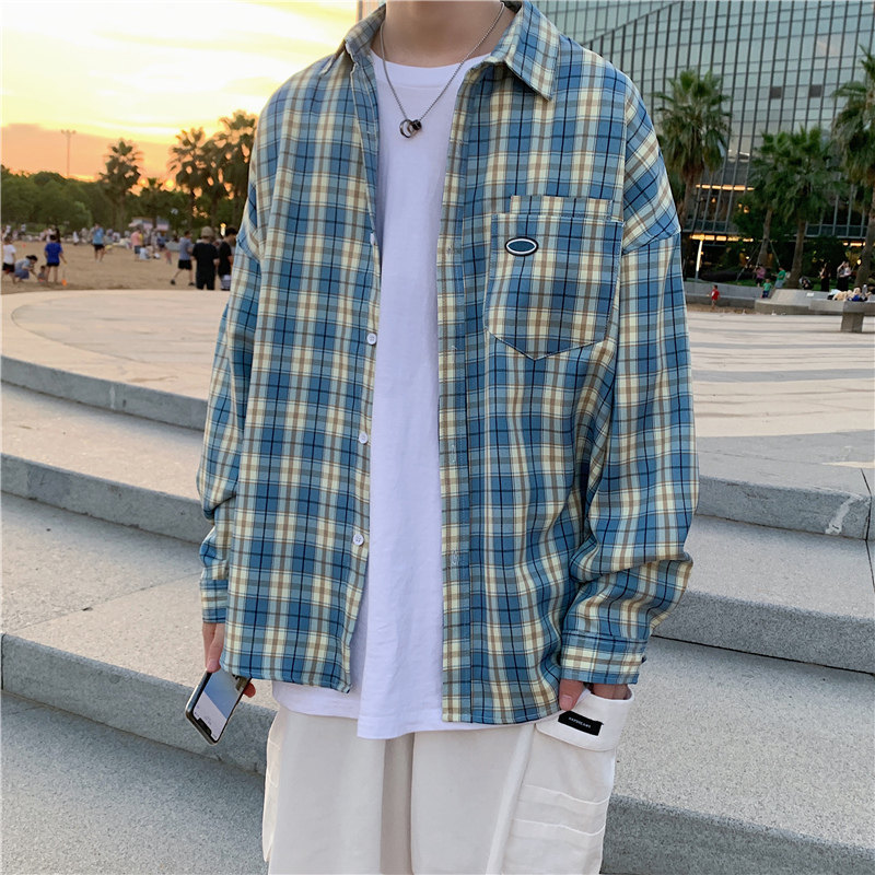 910AC14秋季男士宽松休闲百搭衬衫格子,男装衬衫,星座910A