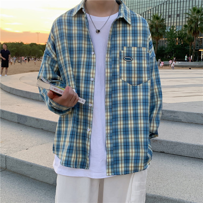 910AC14秋季男士宽松休闲百搭衬衫格子,男装衬衫,星座910A