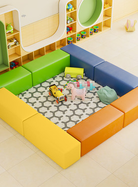 早教幼儿园软体组合长条凳子围栏儿童长方围凳软包商场可坐沙发凳