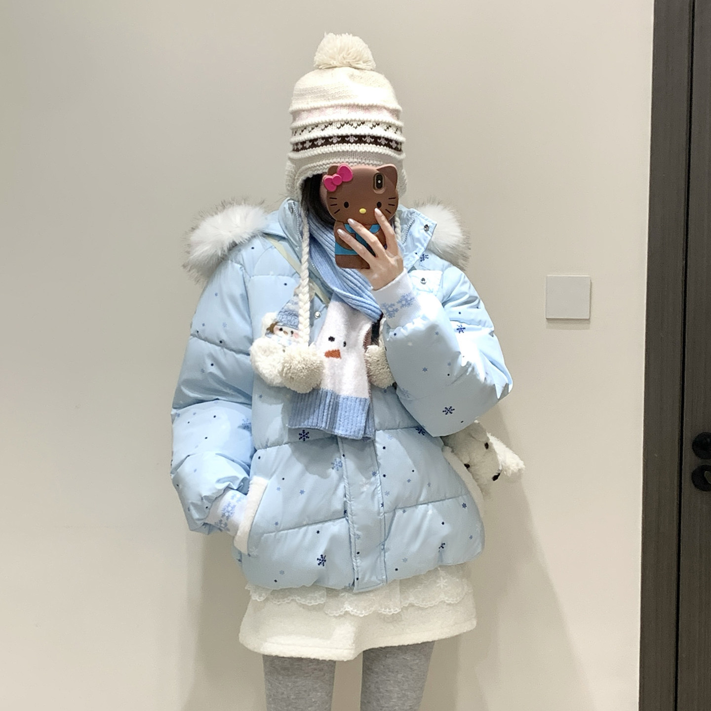 冬季加厚保暖毛领短款波点棉服女