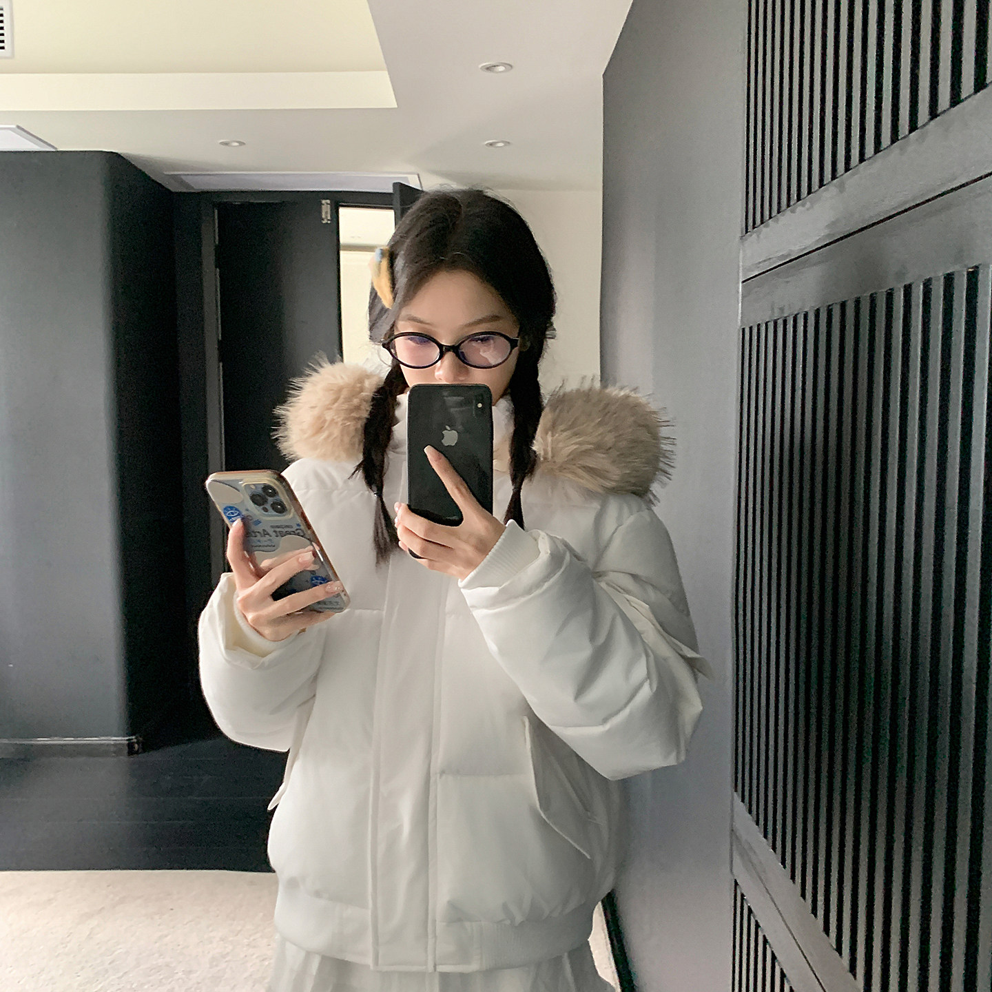 韩系大毛领短款加厚保暖面包服女