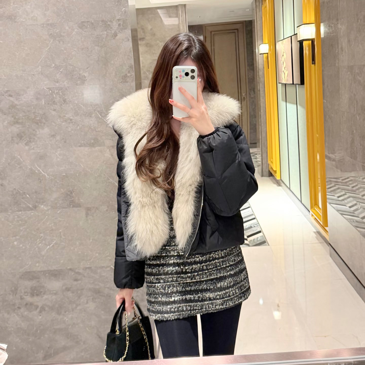 千金风大毛领短款加厚保暖棉服女
