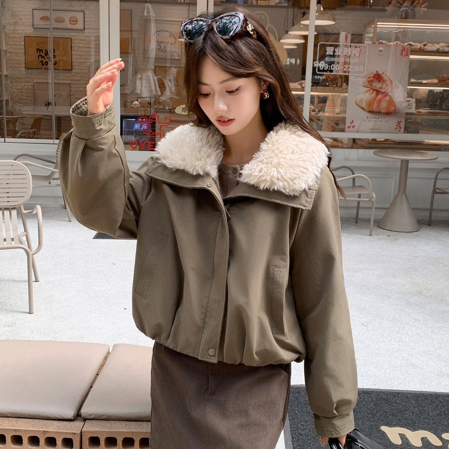 美拉德短款羊羔毛棉服女秋冬保暖