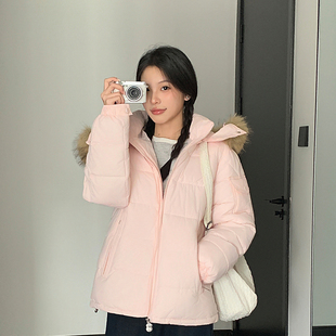 韩系大毛领棉服女冬季新款宽松连帽短款棉衣学生加厚保暖棉袄外套