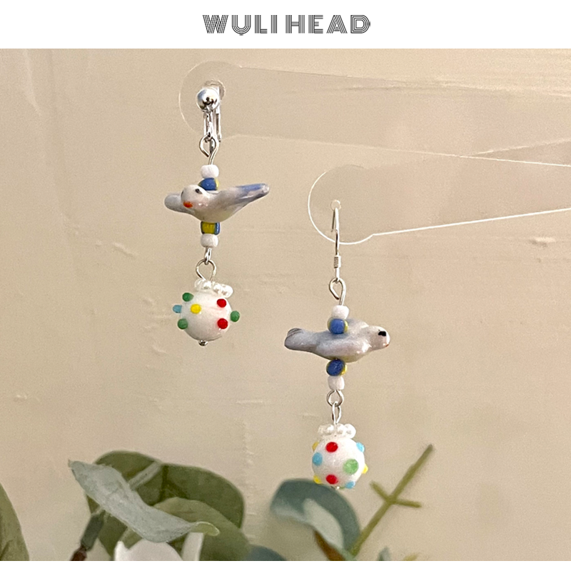 [ 无厘头 ] 自由小鸟 原创设计琉璃陶瓷不撞款耳钉耳环耳夹