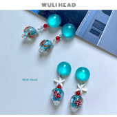 金鱼海洋梦 无厘头 原创蓝色琉璃手作高级清透感耳环耳夹手链