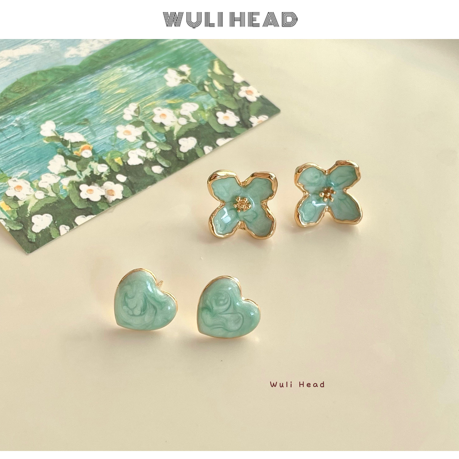 [ 无厘头 ] 薄荷绿花朵爱心 清新曼波滴油颜色超美耳钉耳环耳夹,饰品/流行首饰/时尚饰品新,耳钉,淘宝优惠券,粉丝福利购,淘宝优惠卷