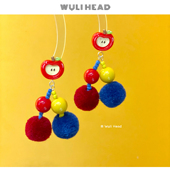 苹果毛球 无厘头 圣诞原创复古小众撞色夸张冬日毛绒耳环耳夹