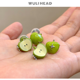 [ 无厘头 ] 小小青苹果！不对称小众可爱苹果星星耳钉无痛耳夹