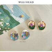 蜻蜓花朵彩绘滴油设计感耳钉耳夹 油画花园 售完无补 法式