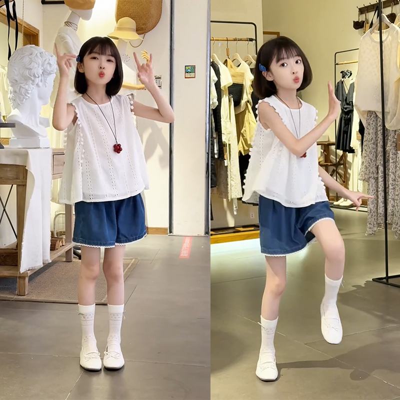 女童夏季无袖套装2025新款女大童韩版背心短裤两件套儿童夏装12岁