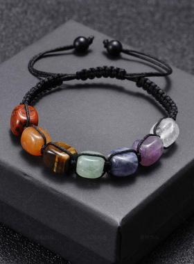 七彩天然石手链可调节手工编织