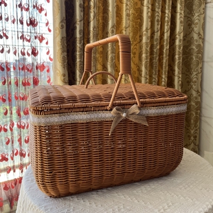 田园风拜拜篮 25cm方形手提篮仿藤编野餐篮 YC19大号拜神篮43