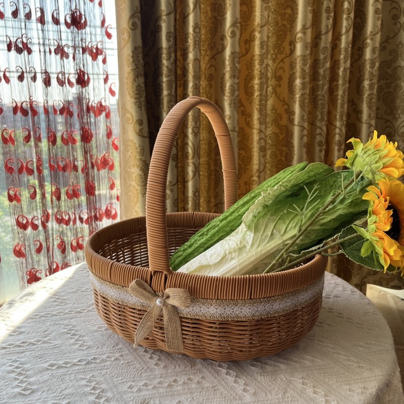 TL09复古椭圆仿藤编野餐手提篮 时尚简约鸡蛋篮小吃篮大号菜篮子,收纳整理,其他收纳篮,淘宝优惠券,粉丝福利购,淘宝优惠卷