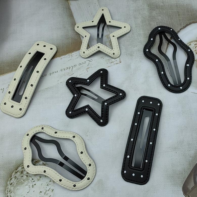 韩版黑白波点皮质发夹五角星云朵BB夹侧边刘海夹边夹发卡碎发夹子