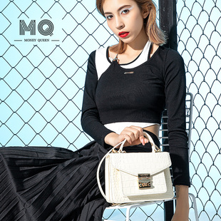MQ真皮腋下包女2023春新款 高级感鳄鱼纹手提小方包单肩斜跨小包包