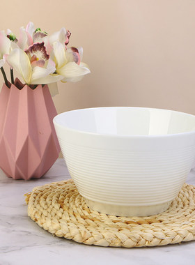 敏杨碗碟套装 家用碗盘餐具韩版ins风陶瓷汤碗面碗骨质纯白瓷螺纹