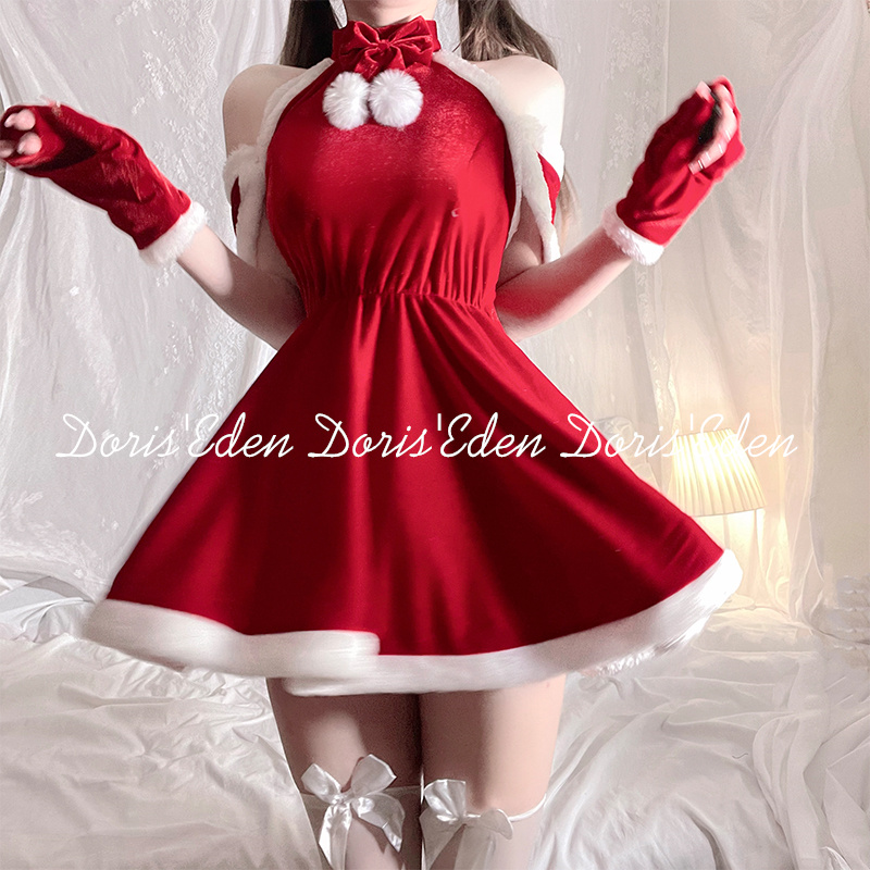 圣诞氛围感女仆红丝绒套装新年