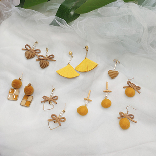 原创S925银针锆石毛绒球珍珠耳钉女桃心气质网红暖黄长款耳环耳夹