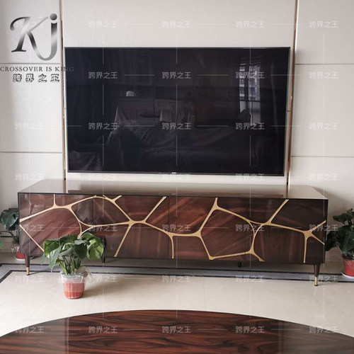 拉卡萨lacasa家具轻奢风格客厅电视柜2.1米2.4米黑胡桃木皮电视柜